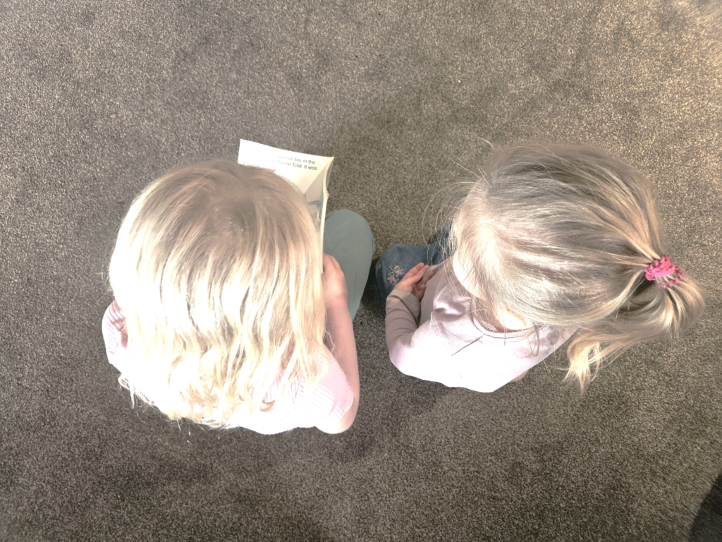 two children reading from a birds eye view, symbolising learning and connection